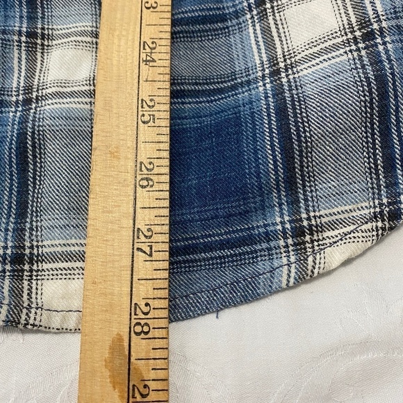 Lucky Brand Women's California Fit Pearl Snap Blue Plaid Short Sleeve Shirt Sml - Picture 10 of 11
